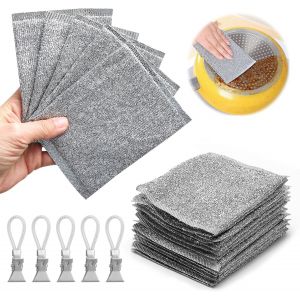 KGABERY-Lot De 20 Torchon Multifonctions En Fil Métallique Anti Rayures,Chiffons À Vaisselle En Fil Métallique Polyvalents Avec Clips De Suspension,Torchon Cuisine Réutilisables Humides Et Secs (10X1 - Neuf