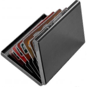 Portefeuille mince de protection de carte de cr&eacute;dit RFID. Bloquez les voleurs d'identit&eacute;. Bo&icirc;tier en m&eacute;tal en aluminium inoxydable avec 6 fentes en PVC (noir) - aespa - Neuf
