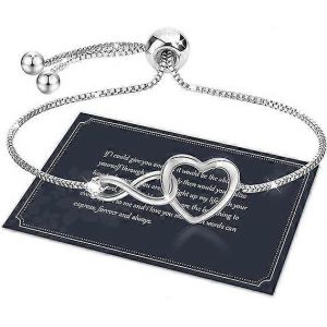 Bracelet Infini Pour Les Femmes,Bracelet En Argent Sterling S925,Bracelet Infini En Argent Bracelet Coulissant En Cristal Avec Zircon,Bracelet Coeur Réglable - Neuf