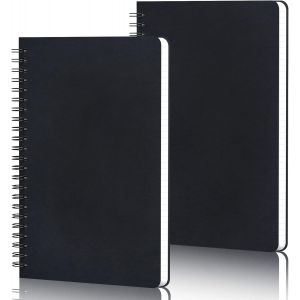 Patq-Cahier Spirale A5-2 Pièces Noir Carnet Carreaux - 100gsm Papier Bloc Note A5-14x21cm Carnet Quadrillé 5mm - Notebook Cahier De Note A5 60 Feuilles/120 Pages - Neuf