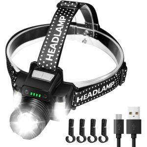 Lampe Frontale Led 2000 Lumens Usb-C Rechargeable Super Lumineuse, Avec Lumi&egrave;re Bleue Rouge Et D&eacute;tecteur De Mouvement, Focalisation R&eacute;glable, &Eacute;tanche Pour L'entretien De La Voiture, Camping - Neuf