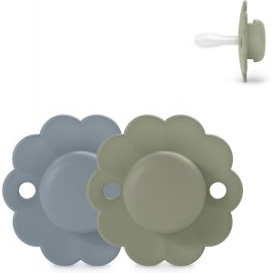 Lot De 2 Sucettes B&eacute;b&eacute; 6/18 Mois,Sucette Ronde Avec T&eacute;tine Sym&eacute;trique Sx Pro En Silicone,R&eacute;versible,Plate,Flexible,Respecte Le D&eacute;veloppement Buccodentaire,Wonder Lake/Green - Neuf