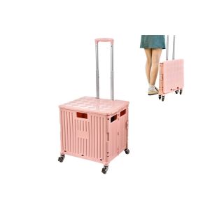 Chariot utilitaire pliable 65 L avec roues pivotantes et poign&eacute;e r&eacute;glable - Rose - Neuf