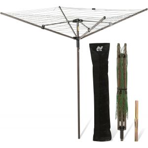 KGABERY-Corde À Linge Rotative 4 Bras 45 M Vert Foncé,Housse Et Piquet Inclus,Facile À Ouvrir Et À Fermer,Séchoir À Linge,Séchoir À Linge,Corde À Linge De Jardin - Neuf