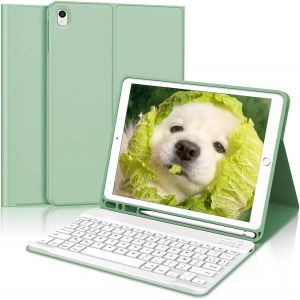 KAL-Clavier Pour 10.2"" Ipad 9Ème/8Ème/7Ème Génération -Détachable Clavier Bluetooth Sans Fil [Azerty Français], Housse Avec Pen Holder Pour 10.5"" Ipad Pro 10.5/Ipad Air 3, Vert Clair - Neuf