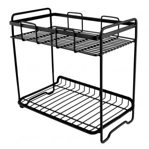 Hjlian Etagere De Rangement En Metal A Double Couche, Support Pour Epices, Organisateur De Cuisine (Noir) - Neuf