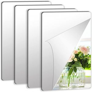 Ensemble de 4 miroirs acryliques autocollants, 4 carreaux de miroir de 6 pouces, autocollants muraux en feuille de miroir en plastique souple, miroir de 2 mm d'épaisseur, petit miroir sans cadre. - Neuf