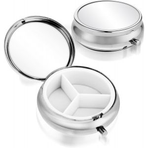 Métal Petit Pilulier Rond Portable Multifonctionnel Voyage Pilulier Boîte Organisateur De Médecine Pour Vitamines Huile De Poisson Suppléments Pour Quotidien Et Voyage (3 Compartiment) - Neuf