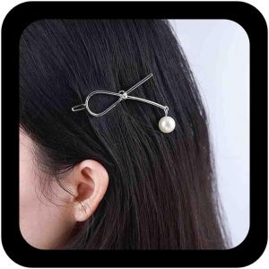 Kalvd-Barrette Géométrique Vintage Barrette Perle Simple Barrette Métal Géométrique Coiffure Décorative Barrette Argent Perle Minimale Accessoires Cheveux Pour Femmes Et Filles - Neuf