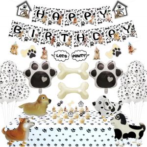 Décorations De Fête À Thème Chien,Bannière De Chien Happy Birthday,Ensemble De Ballons Let's Pawty,Patte Et Os Pour La Fête D'anniversaire Des Enfants Chiot Chiot - Neuf