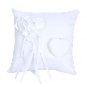 HJLIAN Coussin pour alliances de mariage, elegant, en forme de noud papillon blanc artificiel, fournitures de mariage - Neuf
