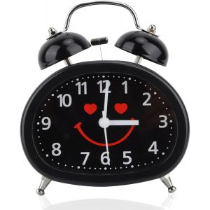 Senior-R&eacute;veil Analogique, R&eacute;veil Lumineux Et Puissant Pour Les Gros Dormeurs, R&eacute;veil &Agrave; Double Cloche, Horloge De Chevet, Horloge De Bureau D&eacute;corative Sans Tic-Tac, 4,9 &times; 4,1 Pouces (Noir)[L472] - Neuf