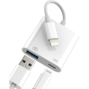 lbgwp60-Adaptateur Lightning Vers Usb 2 En 1 Pour Iphone 14 13 12 Pro Lighting Chargeur Câble Adapter Pour Apple Ipad Otg Connecteur Lecteur Cartes Caméra Convertisseur Connexion Clavier Souris - Neuf