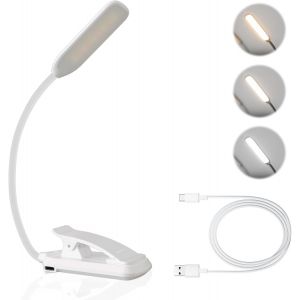 Fabur-Led Rechargeable Lampe De Lecture, 3 Températures Couleur Usb Lampes Livre, Portable Liseuse Lumiere, Protection Des Yeux, Parfaite Pour Lit, Bureau Et Voyage,Blanc - Neuf