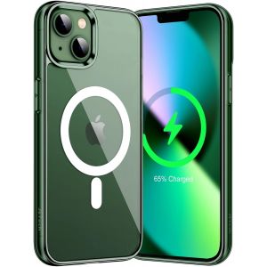 Sjzg-Coque Magn&eacute;tique Pour Iphone 13 6,1 Pouces Compatible Avec Magsafe Recharge Sans Fil, &Eacute;tui Housse De T&eacute;l&eacute;phone Antichoc, Dos Transparente Anti-Rayures (Vert Alpin) - Neuf