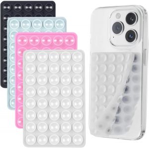 Lot de 4 ventouses en silicone double face pour t&eacute;l&eacute;phone portable pour selfies et vid&eacute;os, support &agrave; ventouse pour tous les mod&egrave;les de t&eacute;l&eacute;phones portables (transparent, noir, rose, bleu) - Neuf
