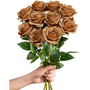 Lot de 10 roses artificielles en soie fausses r&eacute;alistes pour caf&eacute;, bouquet pour cr&eacute;ations artisanales, bouquets de mariage, arrangements, f&ecirc;tes, d&eacute;corations de maison - Neuf