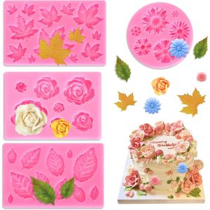 Kalanka-Lot De 4 Moules En Silicone Rose - Moules En Silicone 3d - Roses Et Feuilles - D&eacute;coration De Dessert - Moule En Silicone Pour G&acirc;teaux, Artisanat En Sucre, Chocolat-Kalanka - Neuf