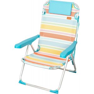 Ulteronixshop-Chaise Pliante de Plage, 48 x 60 x 90 cm, inclinable en 5 Positions, en Aluminium et textil&egrave;ne &agrave; Rayures Multicolore, avec Coussin, Poche arri&egrave;re et poign&eacute;e d'&eacute;paule, Anti-retournement, - Neuf