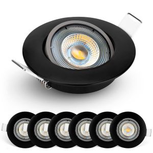 Kal-Spot Led Encastrable 230v, 5w / 450lm, 50° Orientable, Plafonnier Led Encastré, Blanc Froid 6500k, Lot De 6 Spots De Plafond Pour L'intérieur, Extra Plat, Ronde, Noir - Neuf