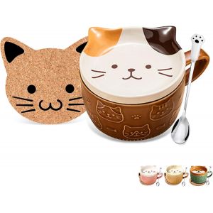 Eryi-Ensemble De Tasses En Céramique En Forme De Chat Avec Couvercles, Tasse À Café, Enfants, Cadeaux De Noël Et D'anniversaire - Neuf
