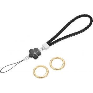 KAL-Dragonne De Poignet En Cuir De 11,9 Cm Avec Breloque En Forme De Fleur Pour Pochette, Téléphone Portable, Portefeuille, Accessoires De Sac À Main, Noir, Noir , 21.5Cm/8.5 - Neuf