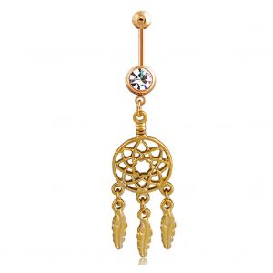 Pendentif Feuille D'or Attrape-Reves Anneau De Nombril Nombril Clou Piercing Corporel Barre Accessoire - Neuf