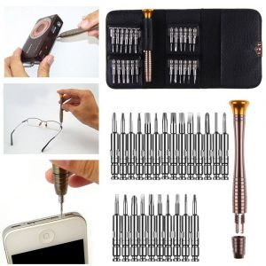 Kit de tournevis de précision 25 pièces, mini tournevis 25 en 1, outils de réparation pour iPhone, ordinateur portable, montre, bijoux, jouets, lunettes, etc. Kit de tournevis avec étui en cuir - Neuf