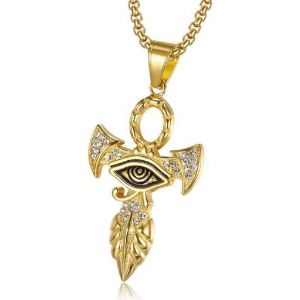 Trahoo-Collier Oeil D'horus Pour Homme, Collier Pendentif Croix Ankh Dorée Avec Chaîne De 22,8 Pouces, Pharaons Égyptiens Antiques Collier Oeil D'horus, Bijoux Croix Égyptienne Punk - Neuf