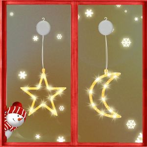 Led &Eacute;toiles Lumi&egrave;res De No&euml;l &Eacute;toiles &Agrave; Piles Et Lune Lumi&egrave;res D&eacute;coratives 18.5 &Agrave; 18.5cm Blanc Chaud Pack De 2 - Neuf