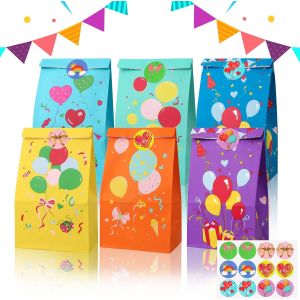 Tianyi-18 Pi&egrave;ces Sacs Anniversaire Enfant, Sacs Cadeau 6 Couleurs, Pochette Bonbon Avec 24 Autocollants, Sacs En Papier Pour F&ecirc;te D'anniversaire Et Mariage - Neuf