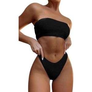 2 Piece Swimsuit Women Strapless Bikini Set Push Up High Waist Swimsuit Elegant Slimming Shorty Two Piece Set Beach Outfit Tankini Swimwear - Neuf