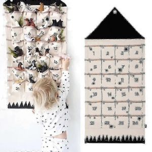 Calendrier de l'Avent de Noël à 24 pochettes, compte à rebours à suspendre, cadeau de Noël - Neuf