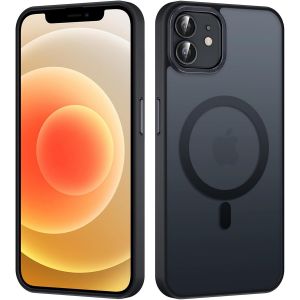 Kal-Magnétique Coque Pour Apple Iphone 12/Iphone 12 Pro 6,1"", Compatible Avec Magsafe, Translucide Mat Arrière Anti-Jaune Étui, Ultra Mince Silicone Tpu + Pc Rigide Antichoc Protection Housse,Noir - Neuf