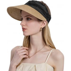 Chapeau De Paille Noir Pour Femme, Protection Uv Upf 50+, Haut Nu, Pour L'été, Les Voyages, La Plage, La Mode, Le Golf - Neuf