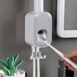 Porte-Brosse À Dents Mural Avec Distributeur De Dentifrice,Distributeur Automatique De Dentifrice Facile À Nettoyer,Décor De Salle De Bain Élégant,Gris - Neuf