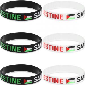 Kal-6 Pièces Bracelet En Caoutchouc Nouveau Bracelet Drapeau Palestinien Bracelet Drapeau Palestine Deux Couleurs Bracelet En Caoutchouc Sport (Blanc Noir - Neuf