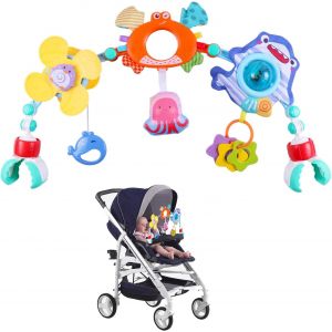Arche D'activités Articulée Pour Bébés Et Tout-Petits, Arche D'éveil Pour Poussette Avec Moulin À Vent, Hochet, Jouets Ajustables Pour Bébés Berceau Et Landau 0 3 6 9 12 Mois - Neuf