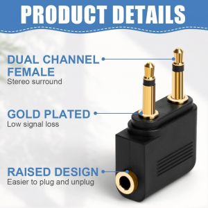 Airplane Headphones Adapters Gold Plated,[Pack Of 3] 3.5mm Female Aux Audio Jack Gold Plated Bills Airplane Headset Adapters,Use Your Adapter With Your In-Flight Multimedia System.[G62] - Neuf