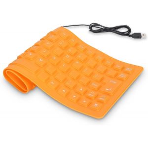 Clavier en Silicone 85 Touches, Conception enti&egrave;rement scell&eacute;e Clavier Enroulable Filaire USB l&eacute;ger et &eacute;tanche Accessoires pour Ordinateur Voyage Bureau Maison (Orange) - Neuf