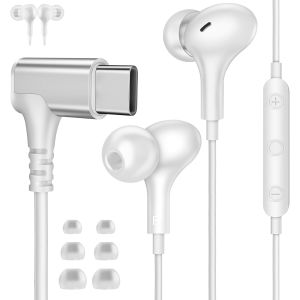 KALANKA-&Eacute;couteurs USB C 90&deg;Degr&eacute;s pour Samsung A36 A56 A55 A35 A17 5G Galaxy S25 S24,St&eacute;r&eacute;o Filaire Casque Type C avec C&acirc;ble Microphone &Eacute;couteur In Ear pour iPad Mini iPhone 17 16e Pixel 10 Redmi Not - Neuf