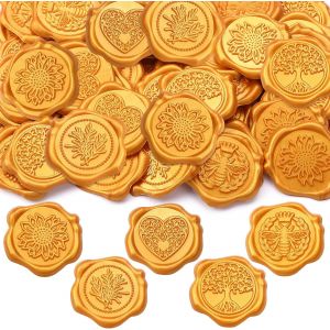50 Pi&egrave;ces Autocollants de Sceau de Cire Autocollants de Sceau d'Enveloppe Adh&eacute;sifs Sceau d'Enveloppe Vintage &Eacute;tiquettes de Mariage Or pour Enveloppes Invitations Anniversaire, 5 Motifs - Neuf