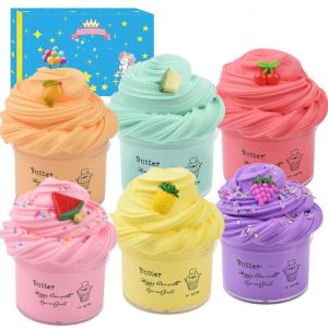 Kit de 6 pates a modeler au beurre de 100 ml avec bonbons et fruits, jouets en argile a faire soi-meme, cadeaux de fete, jouets anti-stress pour filles et garcons - Neuf