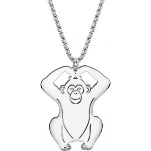 Kal-Collier Gorille En Acier Inoxydable 18k Plaqu&eacute; Or Pendentif Singe Animaux Bijoux Cadeaux Pour Femmes Filles Charms Cadeaux De F&ecirc;te - Neuf
