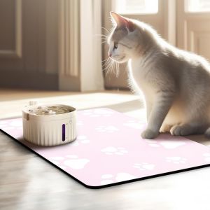 Cmws-Tapis De Gamelle Pour Chat - 50 X 35 Cm - Imperm&eacute;able - Antid&eacute;rapant - Pour Gamelle Pour Chat - Rose - Neuf