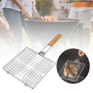 Panier de barbecue avec poign&eacute;e en bois, panier de gril Portable pour f&ecirc;te - Neuf