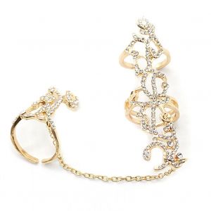 Bague Ouverte Reglable En Strass Avec Ornement Creux En Forme De Rose Pour Femme (Dore) - Neuf