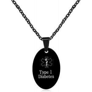 Kal-Collier D'identification D'alerte Médicale Avec Pendentif Ovale Personnalisé Pour Hommes Et Femmes U2013 Bijoux Étanches D'urgence En Cas De Diabète Ya4674 (Gravure Gratuite) - Neuf