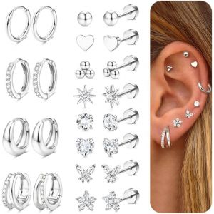 Chenquansarl-12pairs Boucles D'oreilles Femme Piercing Oreille Acier Inoxydable Boucle Oreille Femmes Piercing Helix Tragus Hypoallerg&eacute;nique Bijoux Femme - Neuf