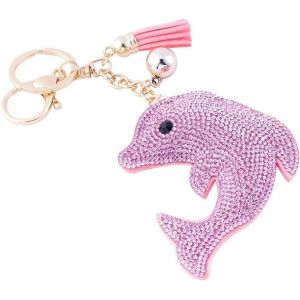 Kal-En Rose Mignonne Coeur Keychain Bling Ss6 Premium Cristal De Voiture Porte-Cl&eacute;s Valise Sacs &Agrave; Dos Accessoires Charme Avec Glands Pour Les Femmes Filles (Dauphin) - Neuf